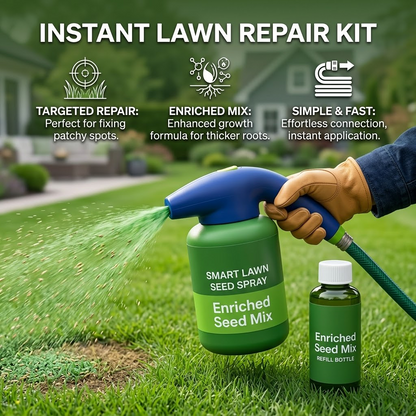 Easy Spray-On Grass Seed & Fertilizer Solution - Instantly Restore Thicker, Greener Lawns in Days (Includes Sprayer & Formula