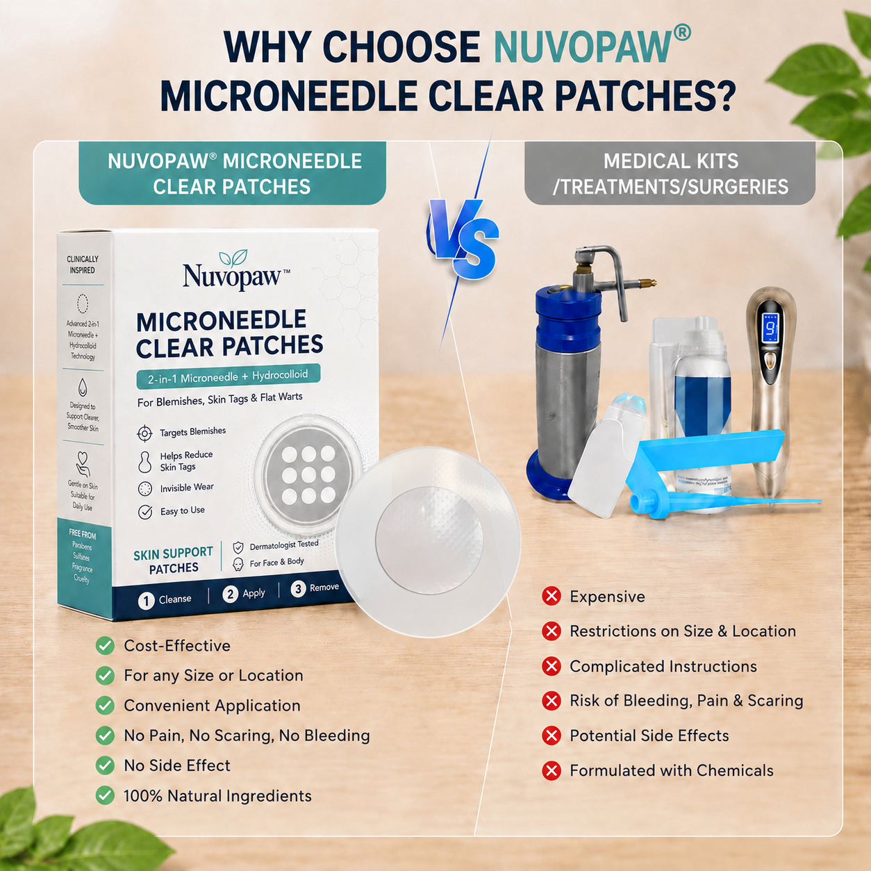 ✨Nuvopaw®2-in-1 Microneedle & Hydrocolloid Patch🍀| Removes Raised Moles, Acne, Flat Warts & Skin Tags | Helps Improve Wrinkles, Scars & Blemishes | Invisible Patches for Face & Body